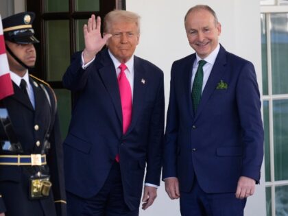 Ireland's Prime Minister Michael Martin is greeted by President Donald Trump as he ar