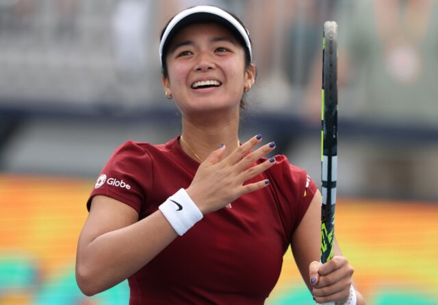 Alexandra Eala of Philippines celebrates her win against Madison Keys in the third round o