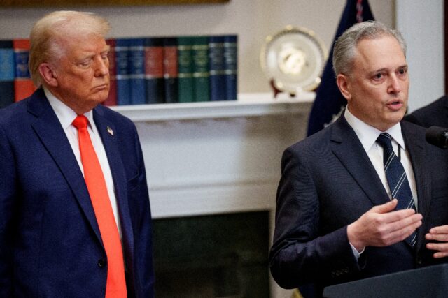 Crypto czar David Sacks speaks at the White House on March 3, 2025 next to President Donal