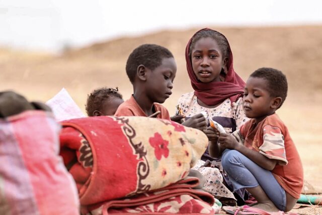 Displaced Sudanese children at a camp near the town of Tawila in North Darfur on February