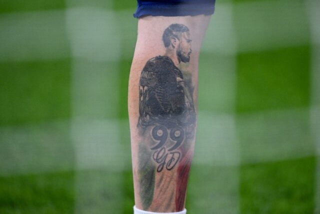 Italy's goalkeeper Gianluigi Donnarumma, who has a tattoo of himself on his leg