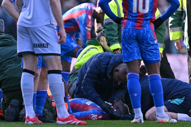 Jean-Philippe Mateta (centre) needed 25 stitches in a ear injury
