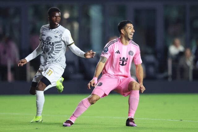 Luis Suarez (r) was on target for Inter Miami in their CONCACAF Champions Cup win over Jam