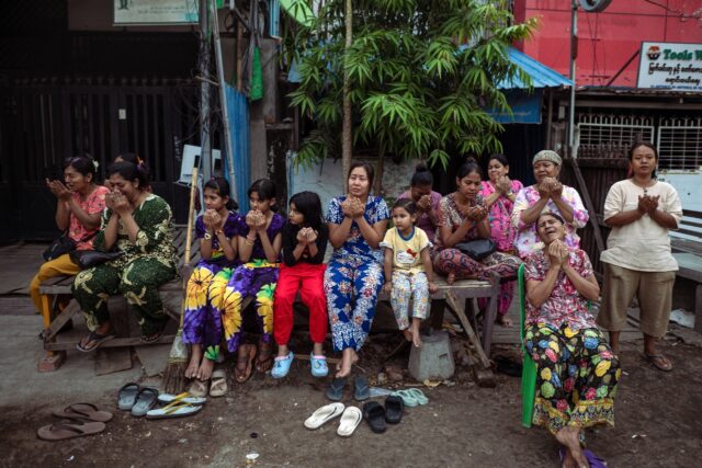 Muslims gather in Mandalay for a sombre first prayer of the Eid al-Fitr festival, three da