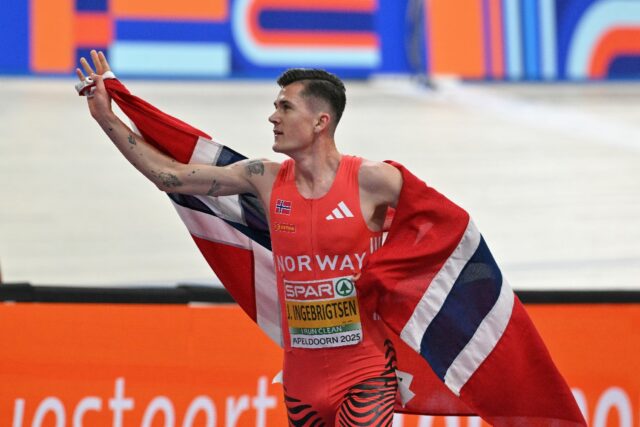 Norway's Jakob Ingebrigtsen won his sixth European indoor gold with victory in the 1500m