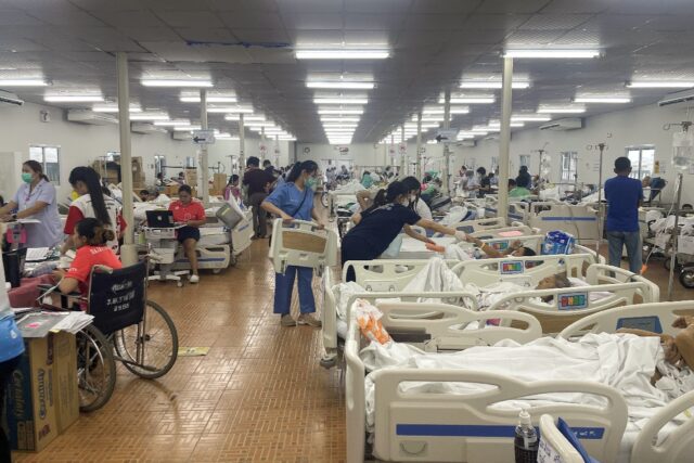 Patients were taken to the canteen of a hospital in Bangkok after fears that strong tremor