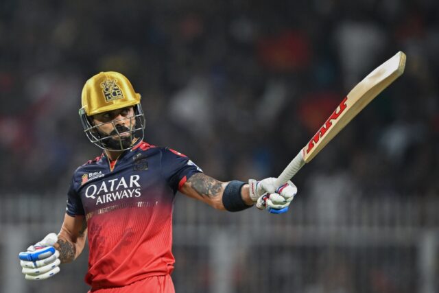 Virat Kohli brandishing his bat on his way to 59 for Kolkata Knight Riders as they beat