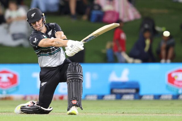 New Zealand’s Finn Allen bats during the fourth Twenty20 international
