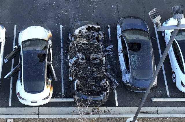 Tesla Vandalism Las Vegas The Associated Press