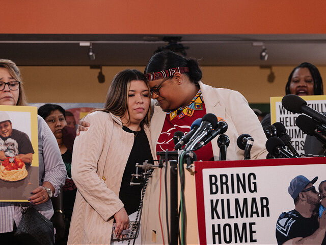 HYATTSVILLE, MD - APR 4: Jennifer, center, whose husband Kilmar Abrego Garcia was deported