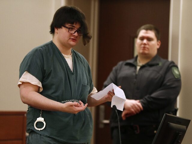 Andrea Balcer delivers a statement before being sentenced to 40 years for killing her pare