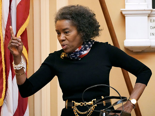 Virginia Lt. Gov. Winsome Earle-Sears gestures prior to a Senate session at the Capitol, J