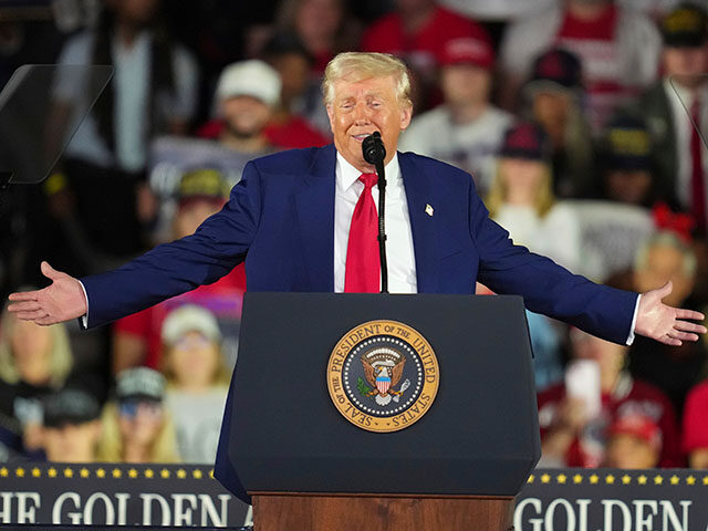 President Donald Trump speaks on his first 100 days at Macomb County Community College Spo