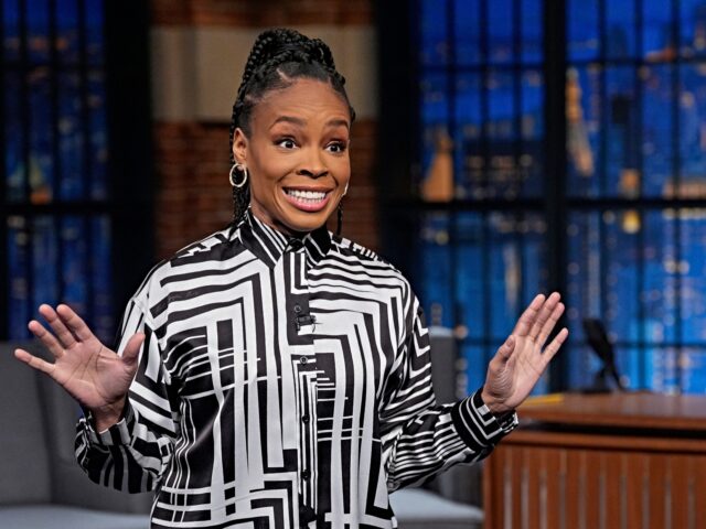 Amber Ruffin LATE NIGHT WITH SETH MEYERS -- Episode 1610 -- Pictured: Writer Amber Ruffin during the mo