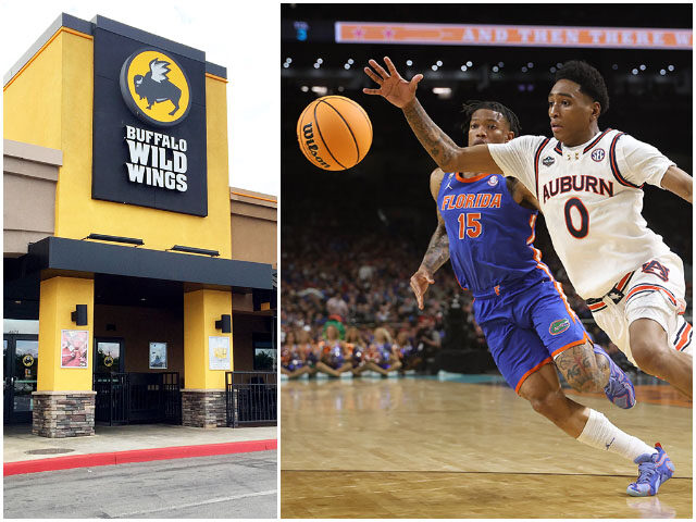 Buffalo Wild Wings, Florida, Auburn Retail sign. Buffalo Wild Wings restaurant in Lakewood, California. Juan Camilo Bernal/Ge