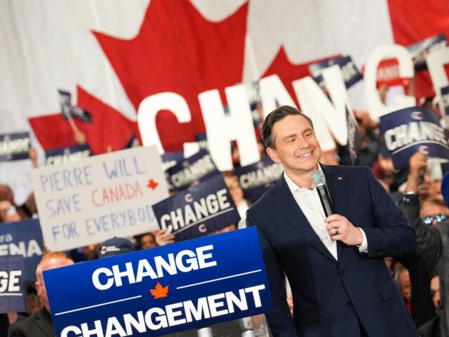 VAUGHAN, ONTARIO - APRIL 22 : Conservative Leader Pierre Poilievre speaks during a campaig