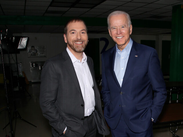 Pictured: (l-r) Moderator Chuck Todd and FMR VP. Joe Biden (D) appear in a pre-taped inter