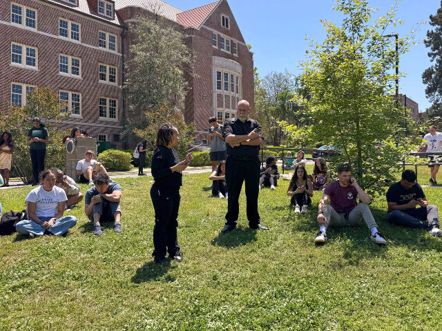 Florida State University students wait for news amid an active shooter incident at the sch