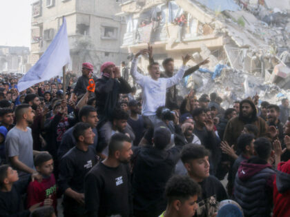 Palestinians chant slogans during an anti-Hamas protest, calling for an end to the war wit