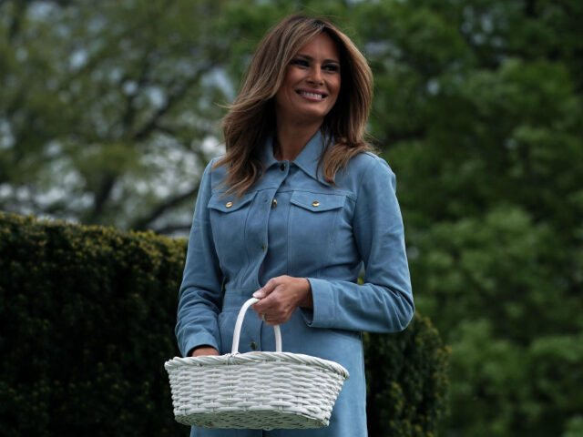 GettyImages-1144394573 WASHINGTON, DC - APRIL 22: U.S. first lady Melania Trump watches children participating in