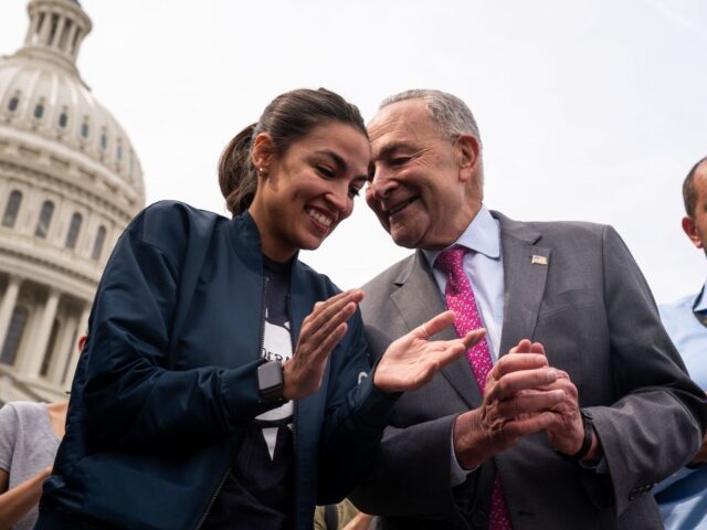 WASHINGTON, DC - AUGUST 03: Rep. Alexandria Ocasio-Cortez (D-NY) and Senate Majority Leade