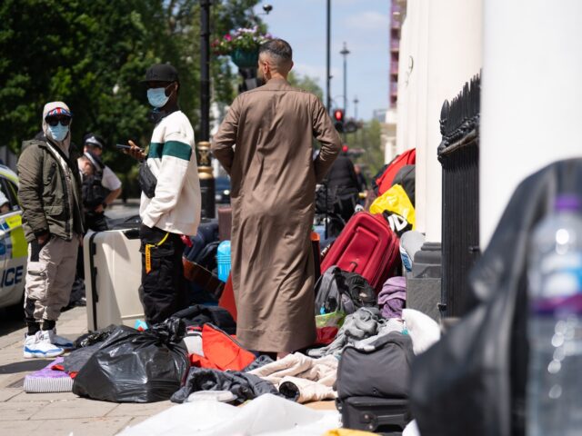 A view of the scene outside the Comfort Inn hotel on Belgrave Road in Pimlico, central Lon