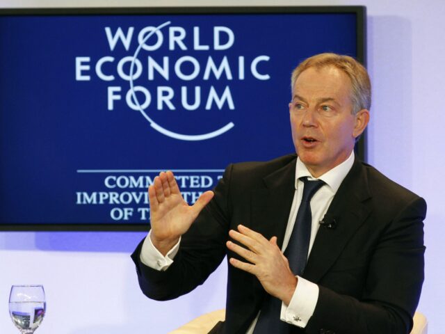 Mideast Quartet envoy and former British premier Tony Blair speaks during a panel discussi