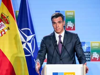 Prime Minister of Spain Pedro Sánchez addresses journalists during the final national pre