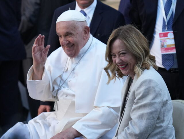 FASANO, ITALY - JUNE 14: Pope Francis and Giorgia Meloni, Italy's Prime Minister and
