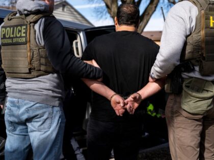 Dugan - US Immigration and Customs Enforcement (ICE) agents detain a suspect during a mult