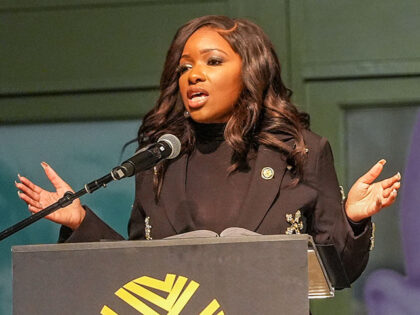 US Congresswoman Jasmine Crockett, who received an award at the ceremony, speaks during th