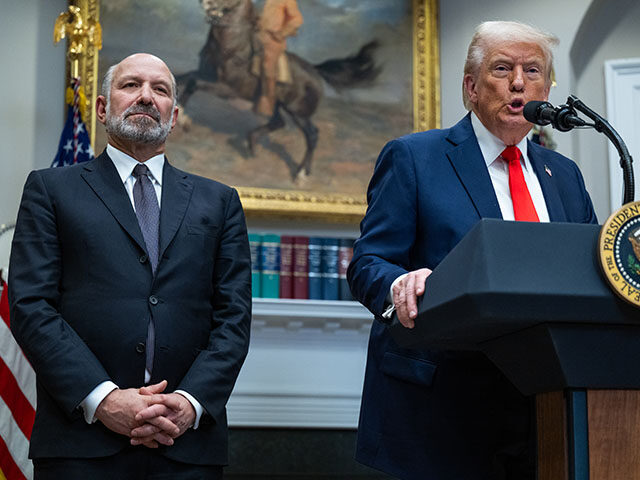 President Donald Trump (R) holds a press conference with TSMC CEO C.C. Wei to announce tha