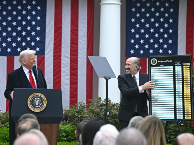 US-POLITICS-TARIFF-TRADE-DIPLOMACY US President Donald Trump delivers remarks on reciprocal tariffs as US Secretary of Commer