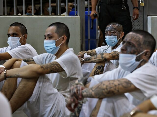 Gang members at the Terrorism Confinement Center (Cecot) in El Salvador SAN VICENTE, EL SALVADOR - APRIL 04: Gang members seen in a cell at the Terrorism Confinem