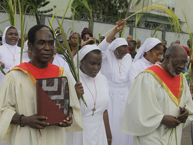 Members of St Leo Catholic Church hold a procession to mark Palm Sunday in Ikeja, Lagos, N