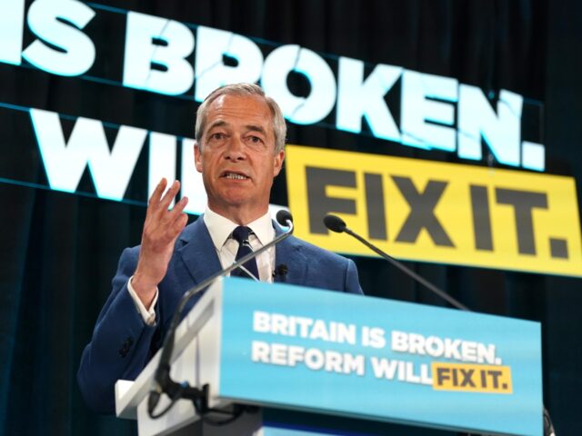 Reform UK leader Nigel Farage speaking at the Newton Aycliffe working men's club in Durham