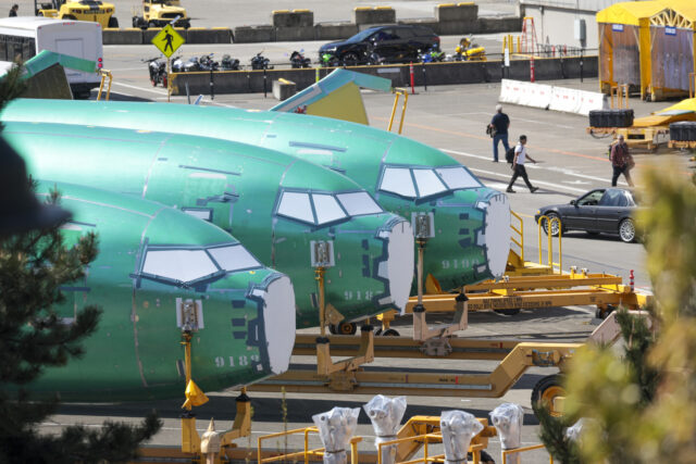 Boeing 737 aircraft fuselages are pictured at the company's Renton factory in Renton,