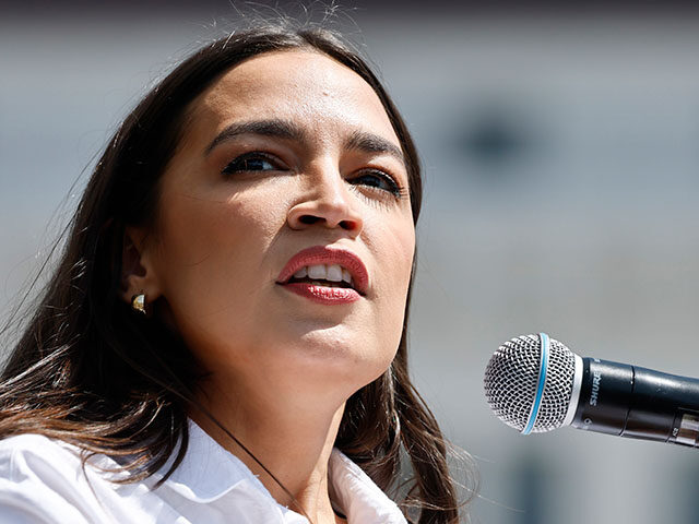 Rep. Alexandria Ocasio-Cortez (D-NY) speaks during a stop on the ‘Fighting Oligarchy’