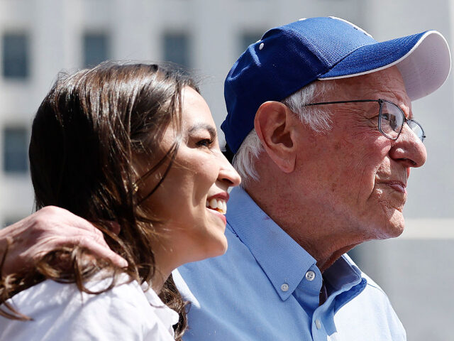 LOS ANGELES, CALIFORNIA - APRIL 12: U.S. Sen. Bernie Sanders (I-VT) and Rep. Alexandria Oc