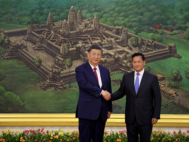 This pool photo taken and released on April 17, 2025 by Agence Kampuchea Presse (AKP) show