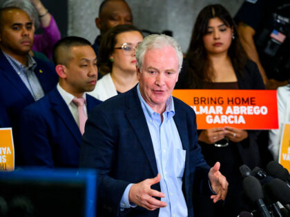 DULLES, VA - APRIL 18: Maryland Sen. Chris Van Hollen (D) takes questions during a press c