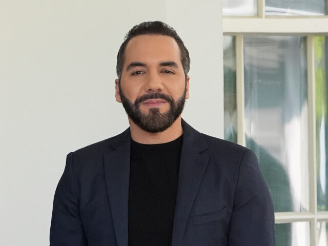 Nayib Bukele President Donald Trump, left, gestures as he greets El Salvador's President Nayib Buk