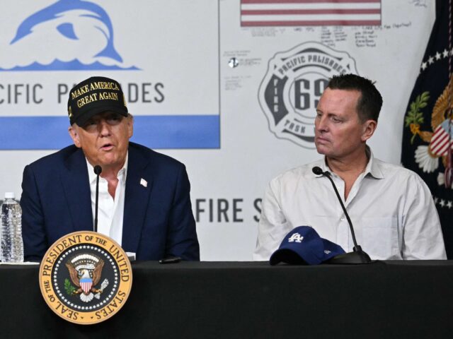 Trump and Grenell Palisades (Mandel Ngan / AFP via Getty) Los Angeles Mayor Karen Bass (L), US First Lady Melania Trump look on as US President Dona