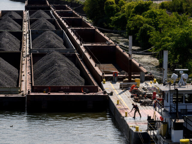 Coal on barges in Pittsburgh, US, on Monday, Sept. 9, 2024. Weekly US coal production was