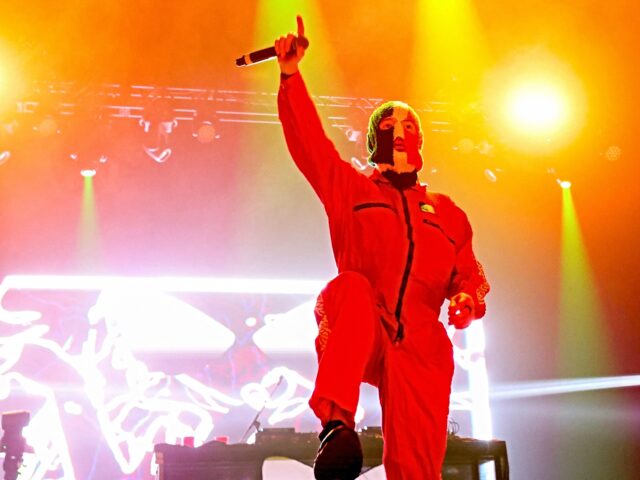 DJ Provai from Irish Hip Hop trio Kneecap performs onstage during the 2025 Coachella Valle