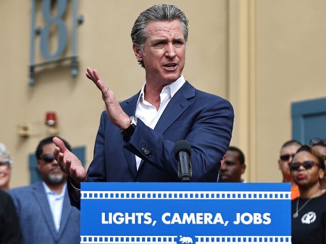 LOS ANGELES, CALIFORNIA - OCTOBER 27: California Governor Gavin Newsom speaks during a pre
