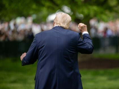 President Donald Trump departs the White House Easter Egg Roll on the South Lawn, Monday,