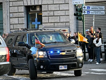 The car of U.S. Vice President JD Vance with the flag of the Holy See leaves the Vatican t