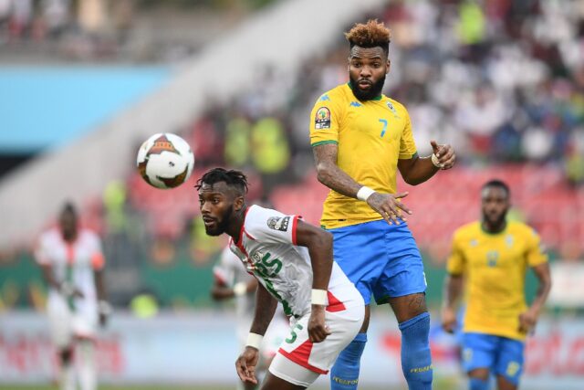 Aaron Boupendza (R) was in the Gabon team that lost to Burkina Faso in the last 16 of the