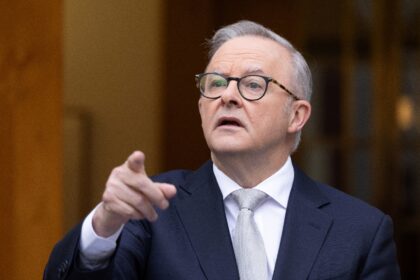 Australia's Prime Minister Anthony Albanese gestures during a press conference in Canberra